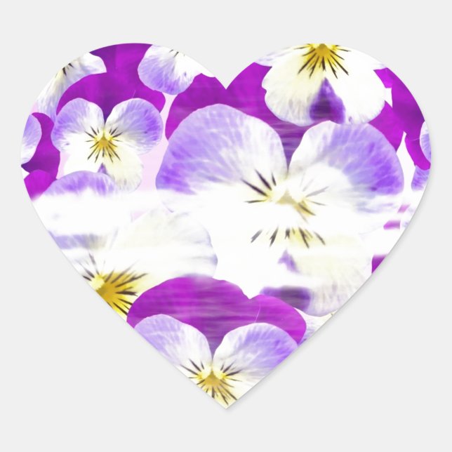 Subtle,  simple Violet pansy flower pattern globe Heart Sticker (Front)