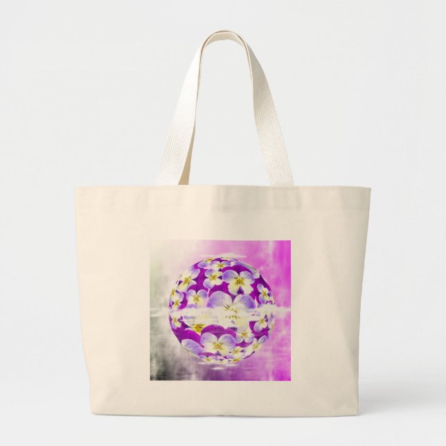 Subtle,  simple Violet pansy flower pattern globe Large Tote Bag (Front)