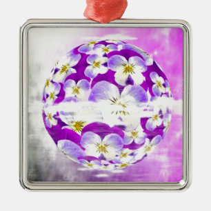 Subtle,  simple Violet pansy flower pattern globe Metal Tree Decoration