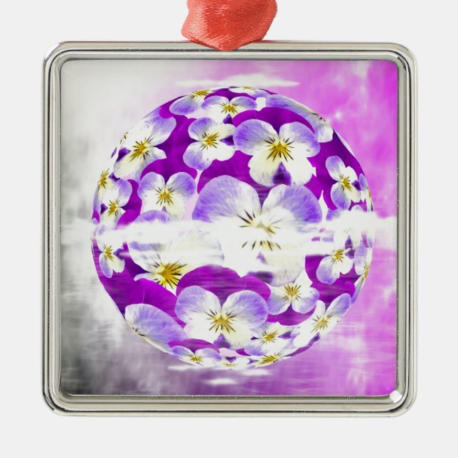 Subtle,  simple Violet pansy flower pattern globe Metal Tree Decoration (Front)