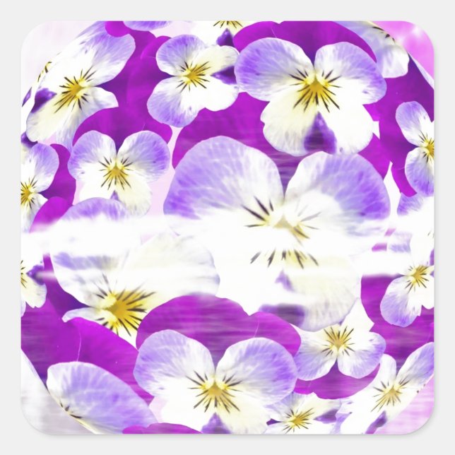 Subtle,  simple Violet pansy flower pattern globe Square Sticker (Front)