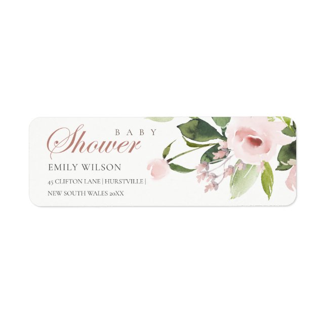 SUBTLE SOFT BLUSH PINK ROSE BABY SHOWER ADDRESS (Front)