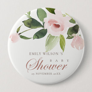 SUBTLE SOFT BLUSH PINK ROSE FLORAL BABY SHOWER 10 CM ROUND BADGE
