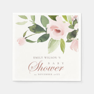 SUBTLE SOFT BLUSH PINK ROSE FLORAL BABY SHOWER NAPKIN