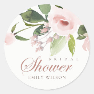 SUBTLE SOFT BLUSH PINK ROSE FLORAL BRIDAL SHOWER CLASSIC ROUND STICKER