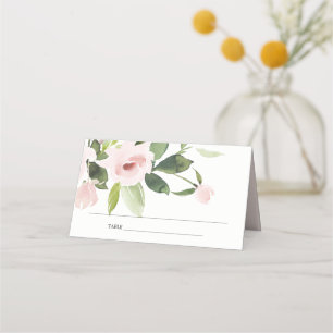 SUBTLE SOFT BLUSH PINK ROSE FLORAL BRIDAL SHOWER PLACE CARD