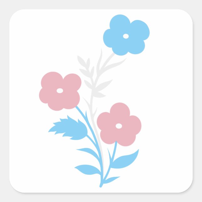 Subtle Trans Flag Flowers Square Sticker (Front)