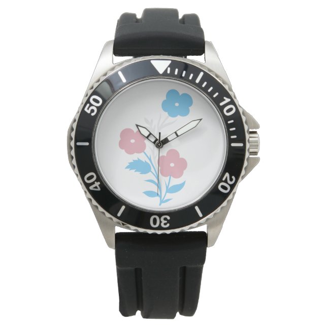 Subtle Trans Flag Flowers Watch (Front)