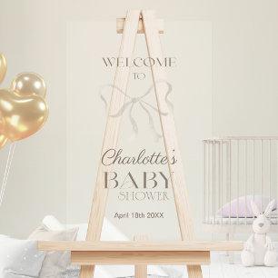 Subtle Warm Cream Elegant Bow Baby Shower Welcome Acrylic Sign