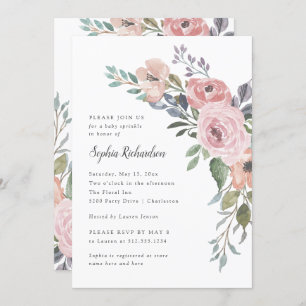Subtle Watercolor Roses Baby Sprinkle Invitation