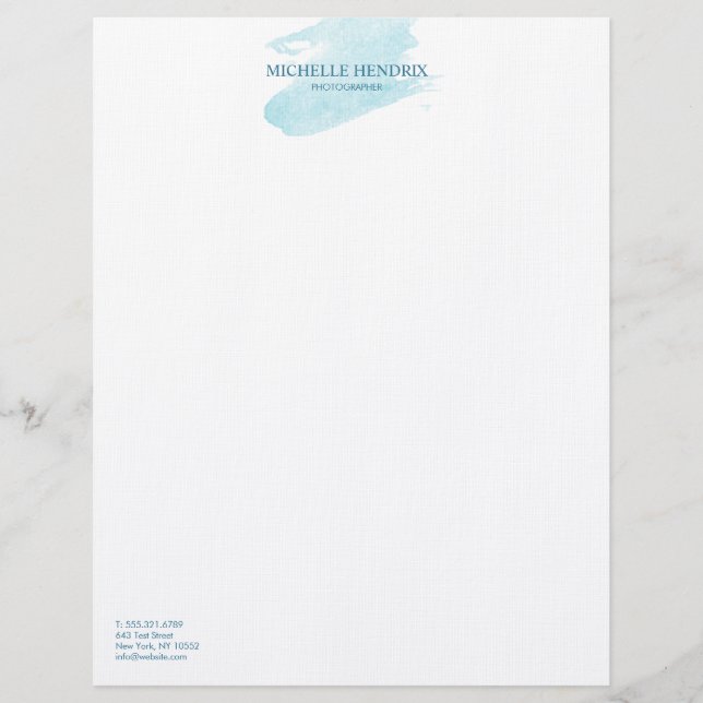 Subtle Watercolor Turquise Artistic Letterhead (Front)