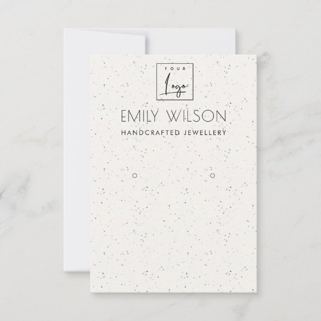 Subtle White Ceramic Texture Earring Display Logo Invitation (Front)