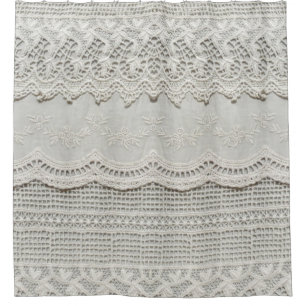 Subtle white lace, textile close-up. shower curtain