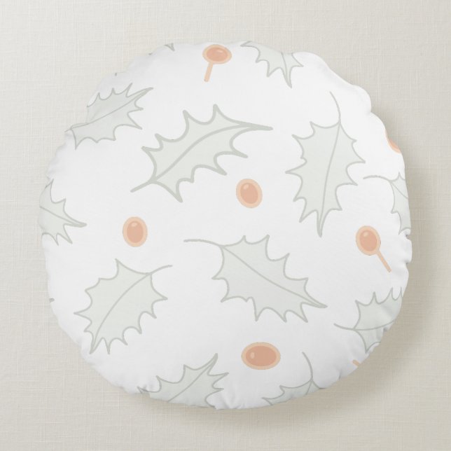 Subtle Winter Holly Berry Pattern Round Cushion (Front)