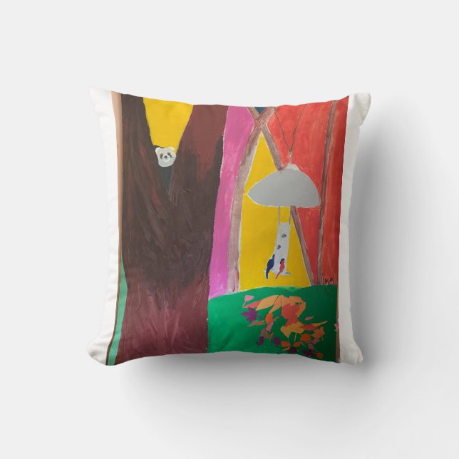 Suburban Backyard scene by Dr. Jan Yager Cushion (Front)