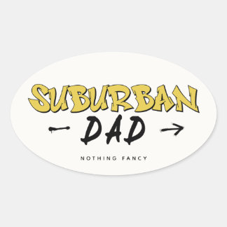 Suburban Dad, Yellow Graffiti Art on white Oval Sticker
