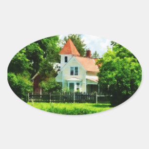 Suburban House with Reflection Oval Sticker