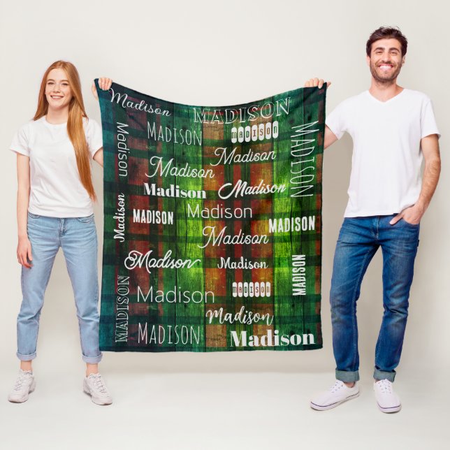 Subway Art any text tartan green baffalo plaid  Fleece Blanket (In Situ)