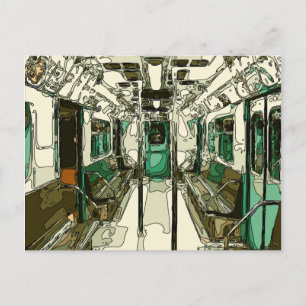 Subway Car Within the Metal Postcard