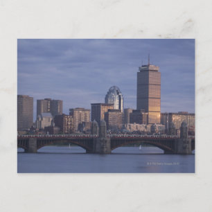 Subway trains on The Longfellow Bridge over The Postcard