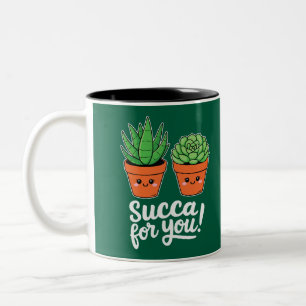 Succa For You – Cute Succulent Pun Two-Tone Coffee Mug