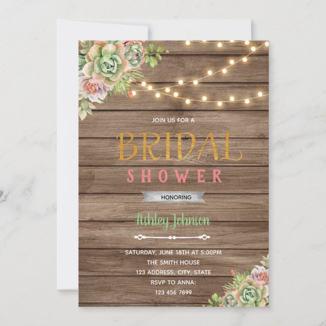 Succelents wedding theme invitation (Front)