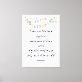 Success And Happiness Inspirational Custom Quotes  Canvas Print