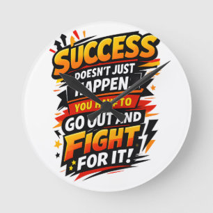 Success Fighter Quote Round Clock