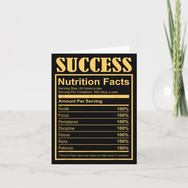 Success Ingredients Nutritional Facts Motivational Card (Front)