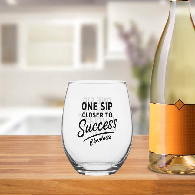 Success motivational quote black stemless wine glass (Creator Uploaded)