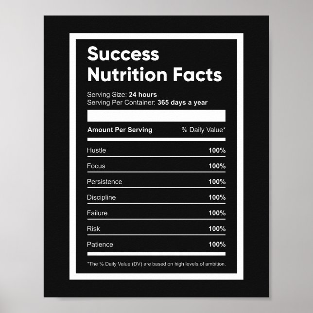 Success Nutrition Facts | Motivational Quote Poster (Front)