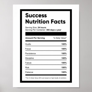 Success Nutrition Facts   Motivational Quote Poster