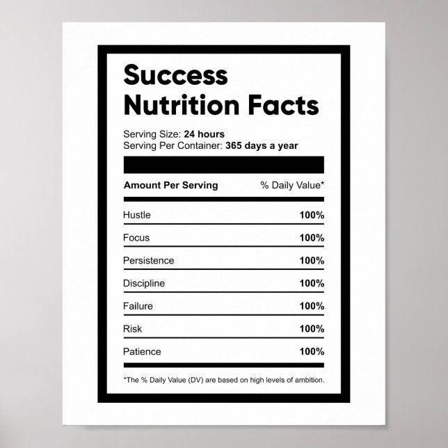 Success Nutrition Facts | Motivational Quote Poster (Front)