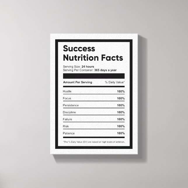 Success Nutrition Facts Motivational Wall Art (Front)