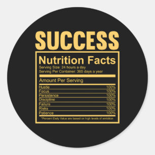Success Piculars Nutrition Facts Quote Classic Round Sticker