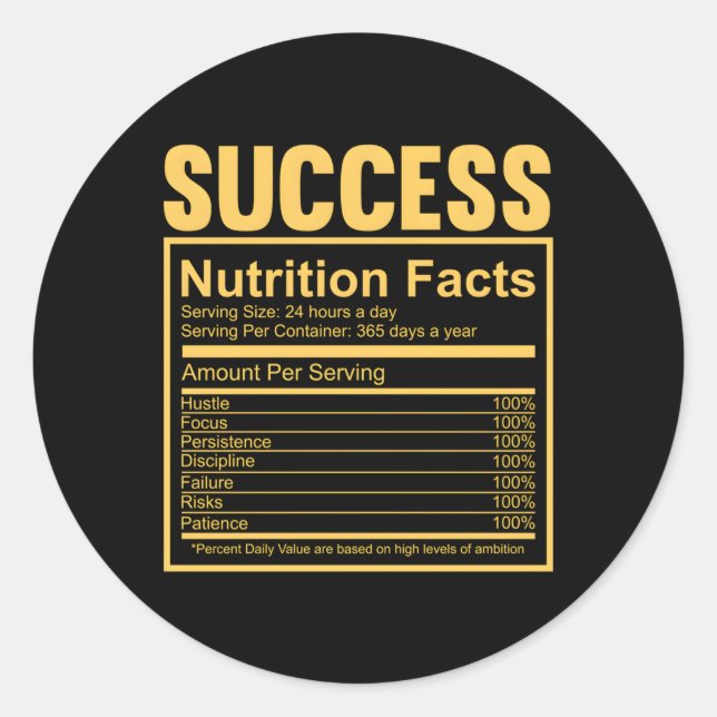 Success Piculars Nutrition Facts Quote Classic Round Sticker (Front)