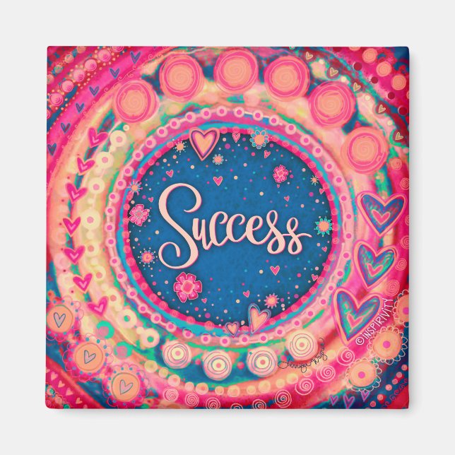 Success Pink Pretty Fun Floral Inspirivity Magnet (Front)