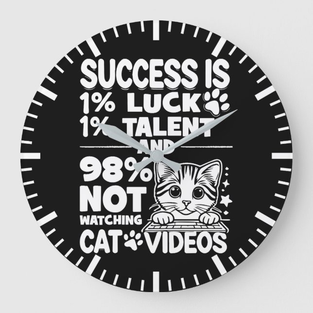 Success vs Cat Videos - Funny Cute Motivational Large Clock (Front)