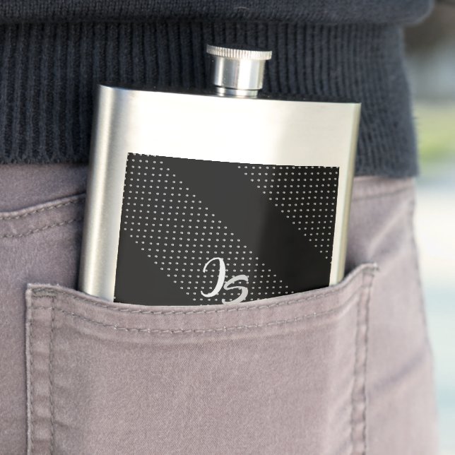 "Successful Businessman" Personal Silver Monogram Hip Flask (In Situ)