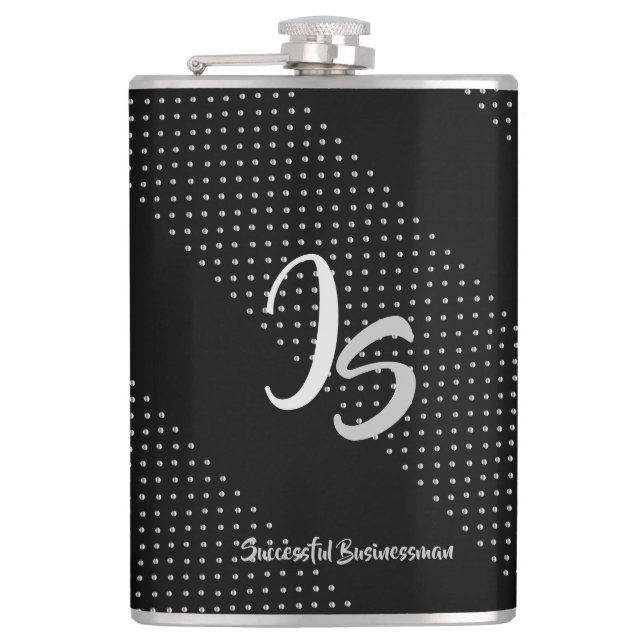 "Successful Businessman" Personal Silver Monogram Hip Flask (Front)