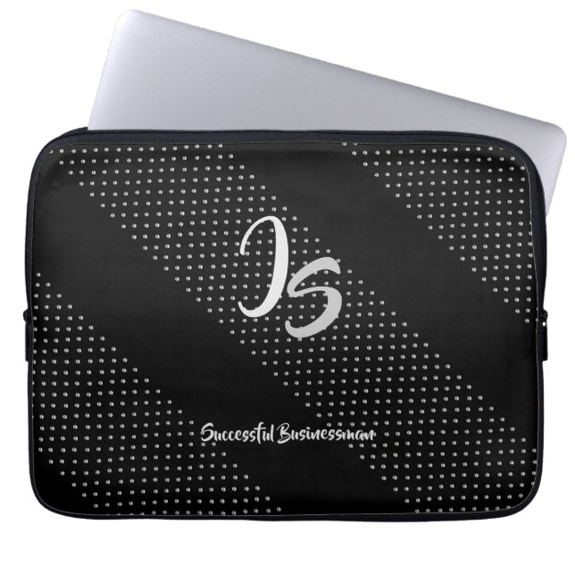 "Successful Businessman" Personal Silver Monogram Laptop Sleeve (Front)