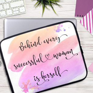Successful Woman, Pink Ombre Watercolor Typography Laptop Sleeve