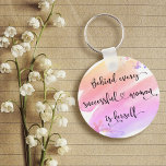 Successful Woman Pink Watercolor Chic Typography Key Ring<br><div class="desc">“Behind every successful woman is herself.” So who needs Prince Charming? Make your own “happily ever after” and embrace “girl power” whenever you use this stylish, colorful inspirational feminist acrylic keychain with sweet black handwritten script typography overlaying a yellow, peach, pink and purple ombre watercolor splash. This keychain comes in...</div>