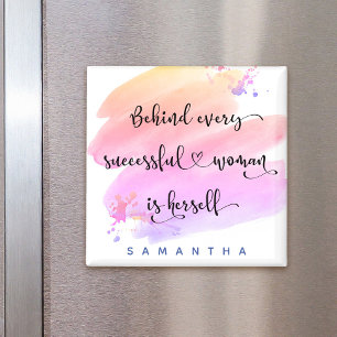 Successful Woman Pink Watercolor Typography Custom Magnet