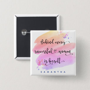 Successful Woman Quote Bold Pink Watercolor Script 15 Cm Square Badge