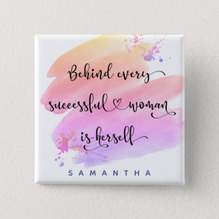 Successful Woman Quote Bold Pink Watercolor Script 15 Cm Square Badge