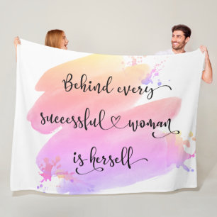 Successful Woman Quote Pink Ombre Watercolor Fleece Blanket