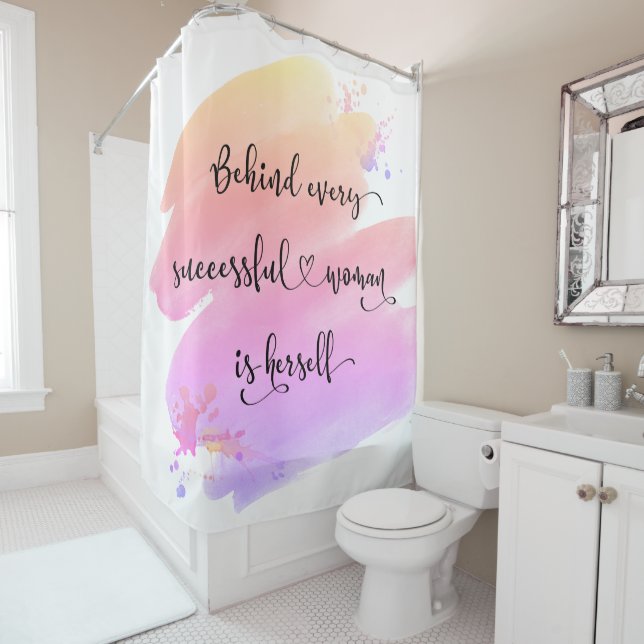 Successful Woman Quote Pink Watercolor Ombre Bold Shower Curtain (In Situ)