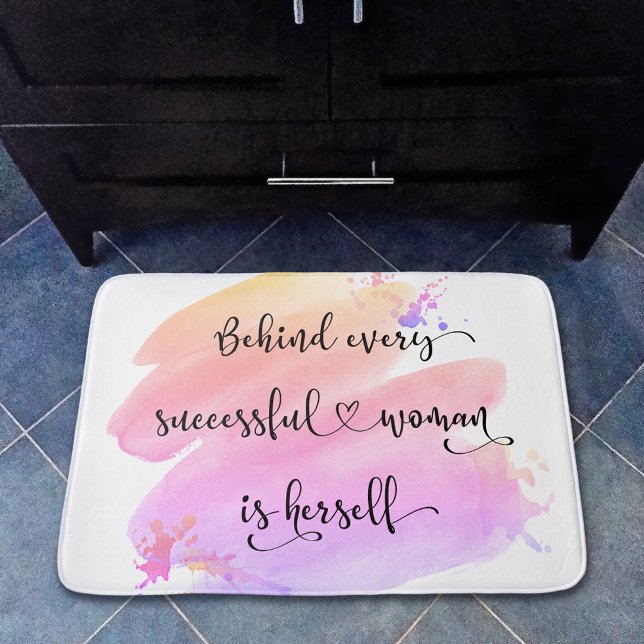 Successful Woman Quote Script Pink Watercolor Bold Bath Mat (Creator Uploaded)