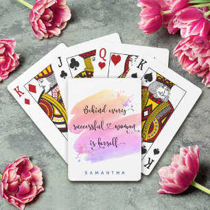 Successful Woman Quote Script Pink Watercolor Chic Playing Cards